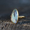 Vertical Boulder Opal Gold Black Stripe Ring