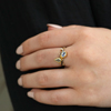 Sapphire and Diamond Blackened Silver and Gold Seafire Ring