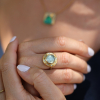 Aquamarine Sun Dial Engraved Gold Ring