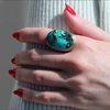 Vertical Chrysocolla Silver and Gold Ring