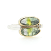 Double Asymmetrical Faceted Green Tourmaline Ring with Diamond