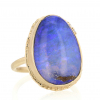 All Gold Vertical Boulder Opal with Diamonds Ring