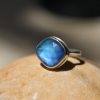 Asymmetrical Rose Cut Blue Rainbow Moonstone Ring
