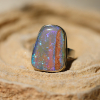 Opalized Wood Silver and Gold Ring