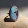 Vertical Boulder Opal Silver and 14k Rose Gold Top Ring