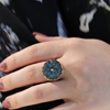Carved Labradorite Flower Ring with Diamond