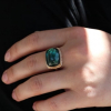 Indicolite Tourmaline Rectangle All Gold Ring