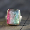 Vertical Watermelon Tourmaline Silver and Rose Gold Ring