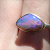 Asymmetrical Opalized Wood Silver and Gold Ring
