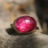 Oval Rose Cut Deep Pink Tourmaline Rose Gold  and Silver Ring