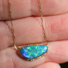 Australian Crystal Opal 14k Gold Shield Necklace