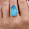 All 14k Gold Boulder Opal Open Back Ring