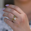 Keishi Pearl, Morganite, Emerald and Diamond Gold Seafire Ring