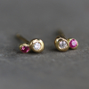 Ruby and Diamond Bubble 18k Gold Stud Earrings