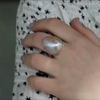 Large Pinkish Keishi Pearl Silver and Gold Ring