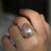Large Pinkish Keishi Pearl Silver and Gold Ring