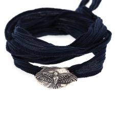 Silver Eagle Charm Silk Tie Bracelet