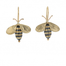 14k Gold and Oxidized Silver Bee Earrings Image