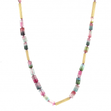 Watermelon Tourmaline Reed 14k Gold Necklace Image