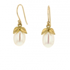 White Pearl Pear Gold Earrings Image
