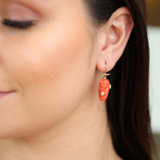 Red Coral Earrings with Diamond Barnacles
