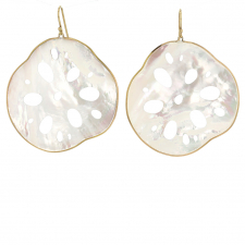 Mother of Pearl Large Lotus Root Gold Earrings