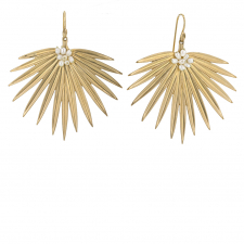 Large Gold Fan Palm Earrings with Pearls Image