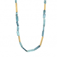 Long Blue Green Tourmaline Gold Reed Necklace