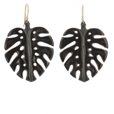 Large Blackened Silver Palm Leaf Earrings Image