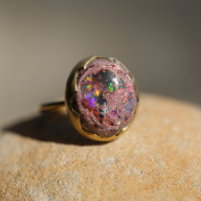 Mexican Matrix Opal 18k Gold Egg Ring