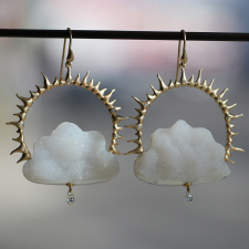 Drusy Chalcedony Clouds with Diamond Raindrops Earrings