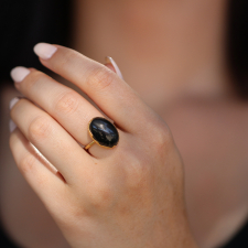 Black Moonstone Egg Gold Ring
