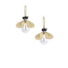 Pearl Bug Earrings with Black Diamond Eyes Image
