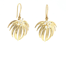 14k Gold Curled Fan Palm Earrings with Pearls Image