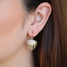 14k Gold Curled Fan Palm Earrings with Pearls Image