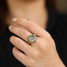 Double Seafire Aquamarine Oxidized Silver and 18k Gold Ring Image