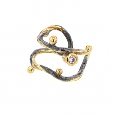 Oxidized Silver and Gold Ear Cuff with Diamond Image