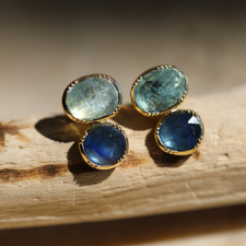 Double Orbit Blue Sapphire Aquamarine Stud Earrings Image