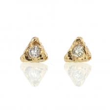 Gold Textural Triangular Post Stud Earrings with Diamonds Image