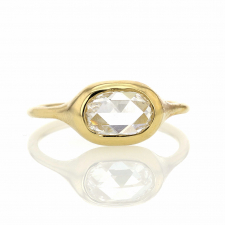 Oval Rose Cut Diamond 18k Gold Carved Ring Image