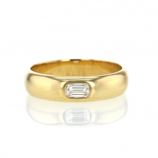 Emerald Cut Diamond 18k Gold Gypsy Band Ring Image
