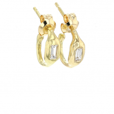 Gold Diamond Baguette Huggie Hoop Earrings Image