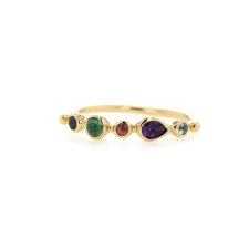 Blue Topaz, Amethyst, Sapphire and Tourmaline Simple Ring