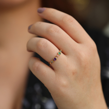 Blue Topaz, Amethyst, Sapphire and Tourmaline Simple Ring