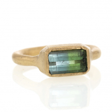 Emerald Cut Bi Color Green Tourmaline Ring Image