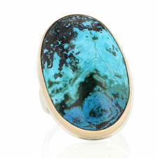 Vertical Chrysocolla Silver and Gold Ring Image