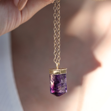 Long Gold Amethyst Crystal Necklace Image