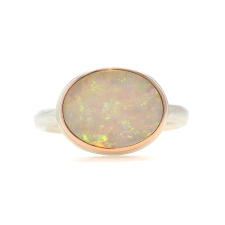 Small Oval Silver and Rose Gold Australian Opal Ring Image