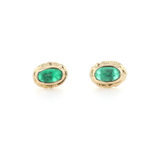 Small Gold Oval Emerald Post Stud Earrings Image