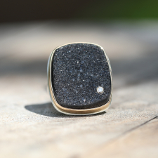 Rectangular Black Drusy and Diamond Ring Image